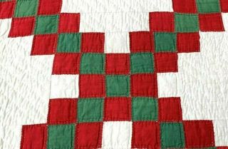Christmas Perfect c 1870 - 80s Irish Chain QUILT Great border Red Green 4