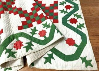 Christmas Perfect c 1870 - 80s Irish Chain QUILT Great border Red Green 5