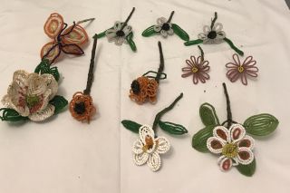 Vintage Beaded 11 Flowers (3” - 5” Long)