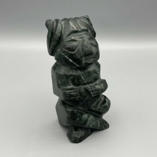 Vintage Mayan Aztec God Figure Green Jade Carved Stone Totem Figure