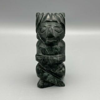 Vintage Mayan Aztec God Figure Green Jade Carved Stone Totem Figure 2