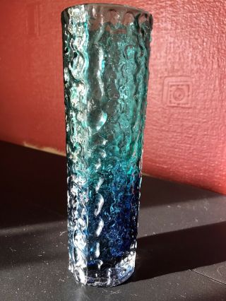 Vintage Blue Green Two Tone Bark Effect Glass Vase