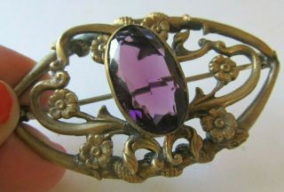 Antique Victorian Art Nouveau Amethyst Glass Stone Brooch Snakes " C " Clasp
