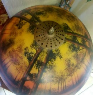ANTIQUE PITTSBURGH ARROWROOT LAMP with Reverse Painted Shade Evening Forest 3