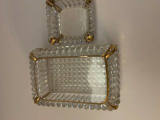 Vintage Glass Cigarette Case With Lid And Ashtray Outlined With Gold