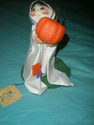 Vintage Annalee Dolls Trick Or Treat Kids Halloween Ghost With Pumpkin 1990