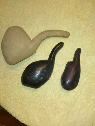 3 Antique Leather Pipe Cases 2 - Meerschaum 1 - Unmarked
