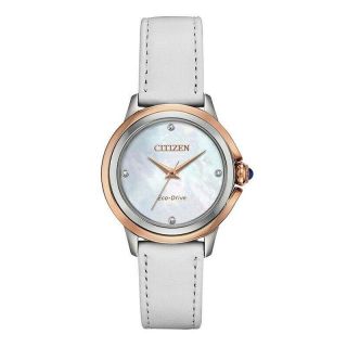 Citizen Drive Ceci Watch Diamonds White Leather Band Mother Of Pearl Rose