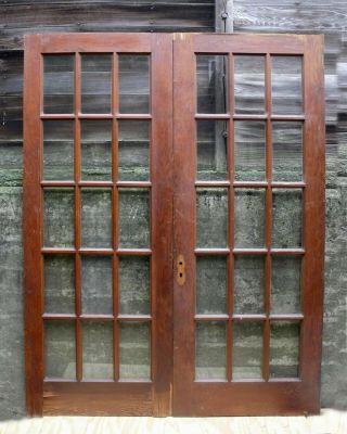 60 " X78 " Pair Antique Vintage Old Wood Wooden French Double Doors 30 Window Glass
