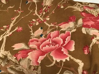Pair Antique French 19th Century Cotton Printed Curtains Japonisme Birds
