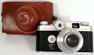 Vtg Argus C - Four C4 50mm Cintar Camera W Lens Leather Case Photography