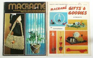 2 Vintage Macrame Pattern Books 58 Projects Purses Plant Hangers Decor Jewelry