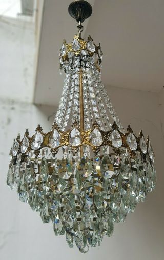 Reserved Vintage Brass & Crystals Huge French Chandelier Lighting Ceiling Lamp