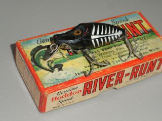 Vintage Fishing Lure Heddon Midget Runt Series 9010xbw Black Shore W/box C.  1939