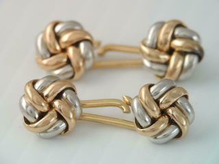 Antique Victorian Solid 14k Rose Gold & Platinum Lovers Knot Cufflinks
