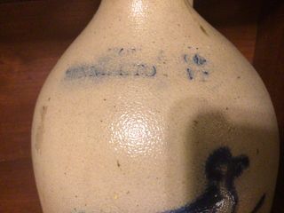 Antique Stoneware 1850s Jug Cobalt Blue Bird,  J&E Norton,  Bennington,  Vt 3