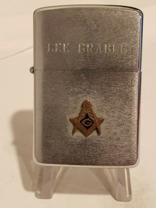 1968 Vintage Zippo Lighter Brush Chrome Freemason Masonic Emblem Vietnam Era