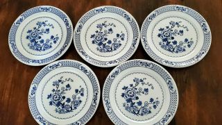 5 Vtg Johnson Brothers Kyoto Stoke - On - Trent England Blue & White Dinner Plates