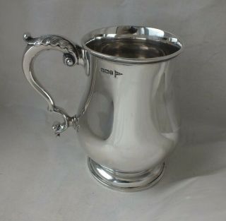Antique Solid Sterling Silver Pint Beer Mug Tankard 1909/ H 12.  6 Cm/ 339 G
