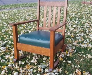Antique Mission Oak Signed Charles Limbert Rocker W/restored Leather Box Cushion