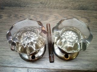 Vintage Octagonal Crystal Glass And Brass Door Knob Set With Spindle And Plates