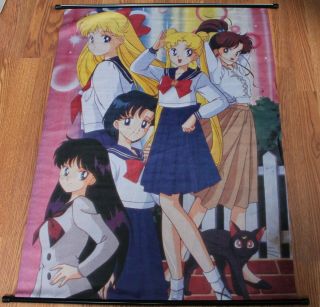 Rare Vintage 1990s Sailor Moon Wall Scroll Print Poster Group Pose - 30 " X 42 "