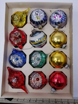 Vtg Paragon Christmas Tree Ornaments Set 12 Box Miniature Usa Indents 1971
