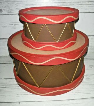 2 Vintage Heavy Cardboard Drums Musical Christmas Decor Storage Boxes