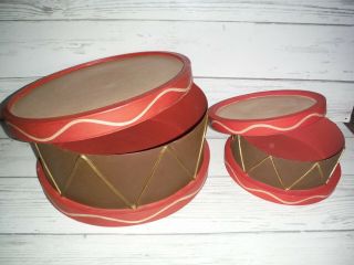 2 Vintage Heavy Cardboard Drums Musical Christmas Decor Storage Boxes 3