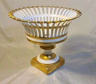 Antique 18th Cent.  French Empire Gilt Porcelain Basket / Bowl,  Meslier Jeune