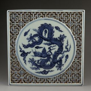 Chinese Antique Blue & White Porcelain Dragon Hollow Tea Tray Tea Board