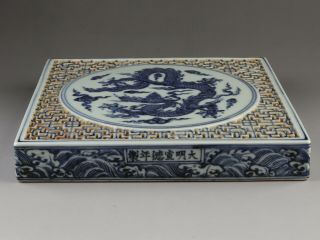 Chinese Antique Blue & White Porcelain Dragon Hollow Tea Tray Tea Board 2