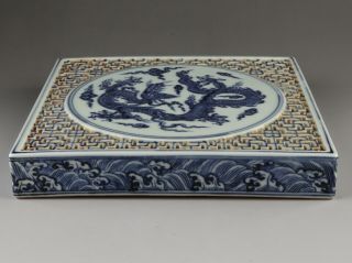 Chinese Antique Blue & White Porcelain Dragon Hollow Tea Tray Tea Board 3