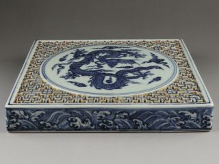 Chinese Antique Blue & White Porcelain Dragon Hollow Tea Tray Tea Board 4