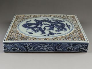 Chinese Antique Blue & White Porcelain Dragon Hollow Tea Tray Tea Board 5