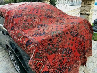 Auth: Antique Turkmen Bukhara Ersari Tribes Main Tent Rug Red Wool Beauty 7x9 Nr