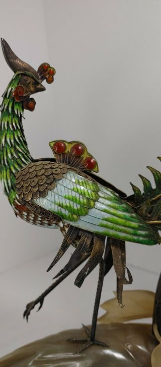 Antique Chinese Sterling Silver Filigree Enamel Phoenix Fenghuang Bird 4