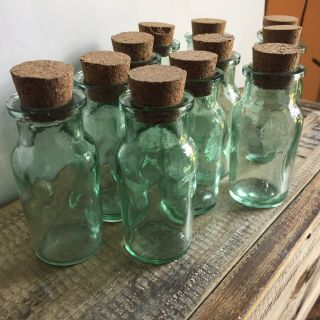 Vintage Green Glass Bottles With Cork Lids
