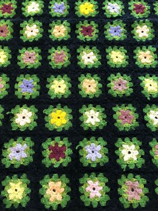 Vtg Multi Color Floral Crochet Afghan Throw Granny Sq.  Flower Crochet 56 " X 37.  5