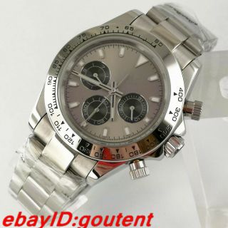 39mm Sterile Grey Dial Sapphire Glass 316l Steel Solid Case Automatic Mens Watch