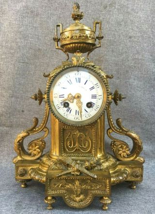 Antique French 19th Century Clock Made Of Bronze Louis Xvi Style Signed