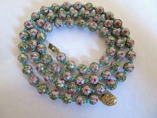 Vintage Chinese Export Cloisonne Enamel Floral Bead Hand Knotted Necklace 28.  5 "