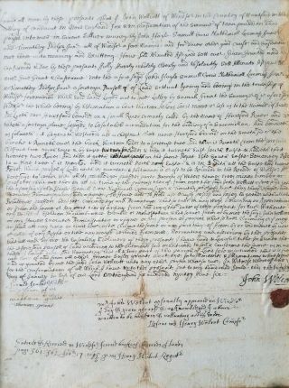 1695 Ct.  Colony Document John Wolcott/antique Hartford/windsor Land Deed/famous