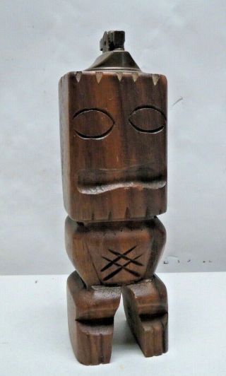 Vintage Tiki Totem Faces Table Lighter Carved Wood