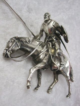 Antique Sterling Silver Medieval Armored Knight On Horse Statue Figurine Chess P