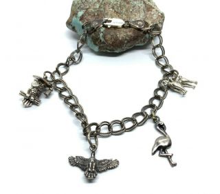 Vintage Sterling Silver Animal Charms 7.  5” Link Chain Bracelet (11.  9g) 2
