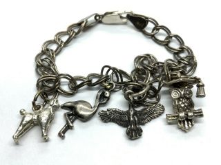 Vintage Sterling Silver Animal Charms 7.  5” Link Chain Bracelet (11.  9g) 3