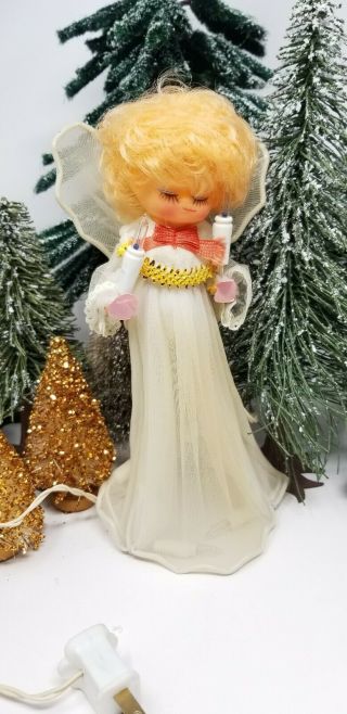 Vintage Retro 9 " Lighted Angel Plastic Doll Christmas Tree Topper Lights Decor