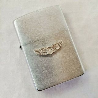 Vintage Brushed / Polished Chrome Zippo Lighter With Pilot Wings |