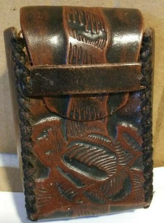 Vintage Brown Hand Tooled Leather Cigarette Case
